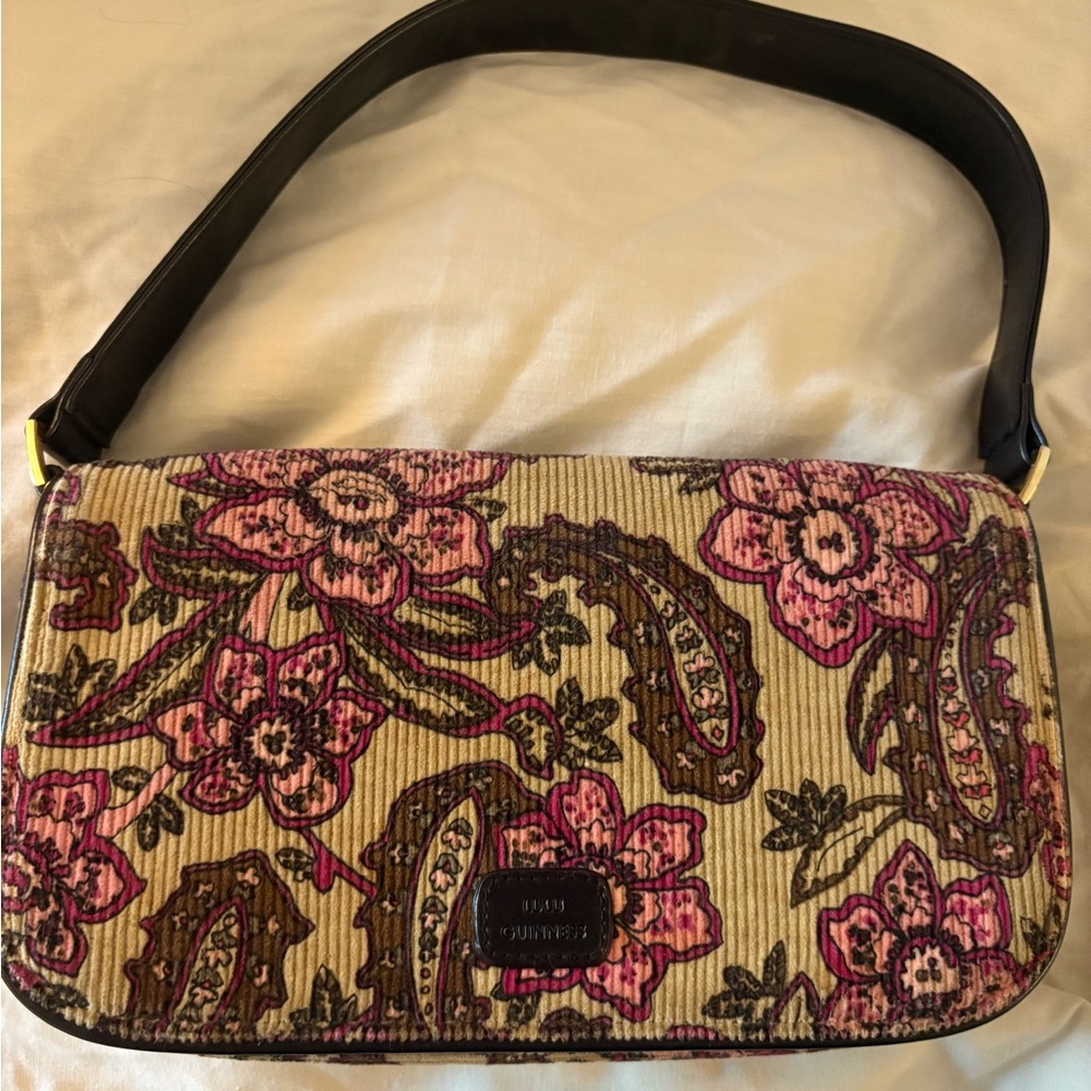 Vintage Lulu Guinness Corduroy Pink and Brown Floral Shoulder Bag